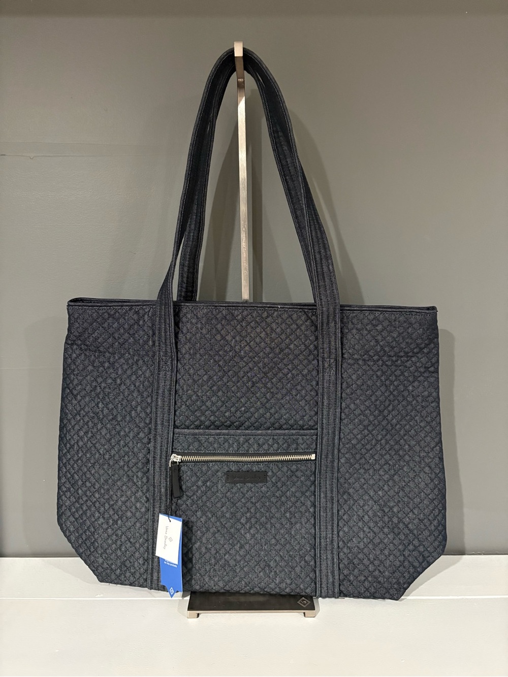 Vera Bradley Quilted Navy Tote with Front Zip Pocket